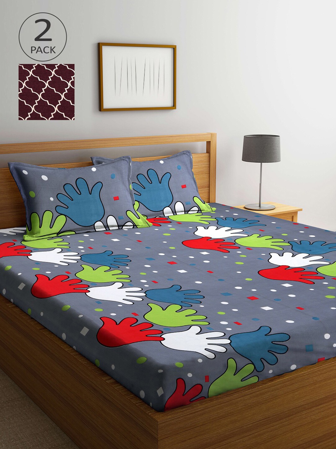 

Arrabi Pack of 2 Printed 300 TC 2 King Bedsheet with 4 Pillow Covers, Multi