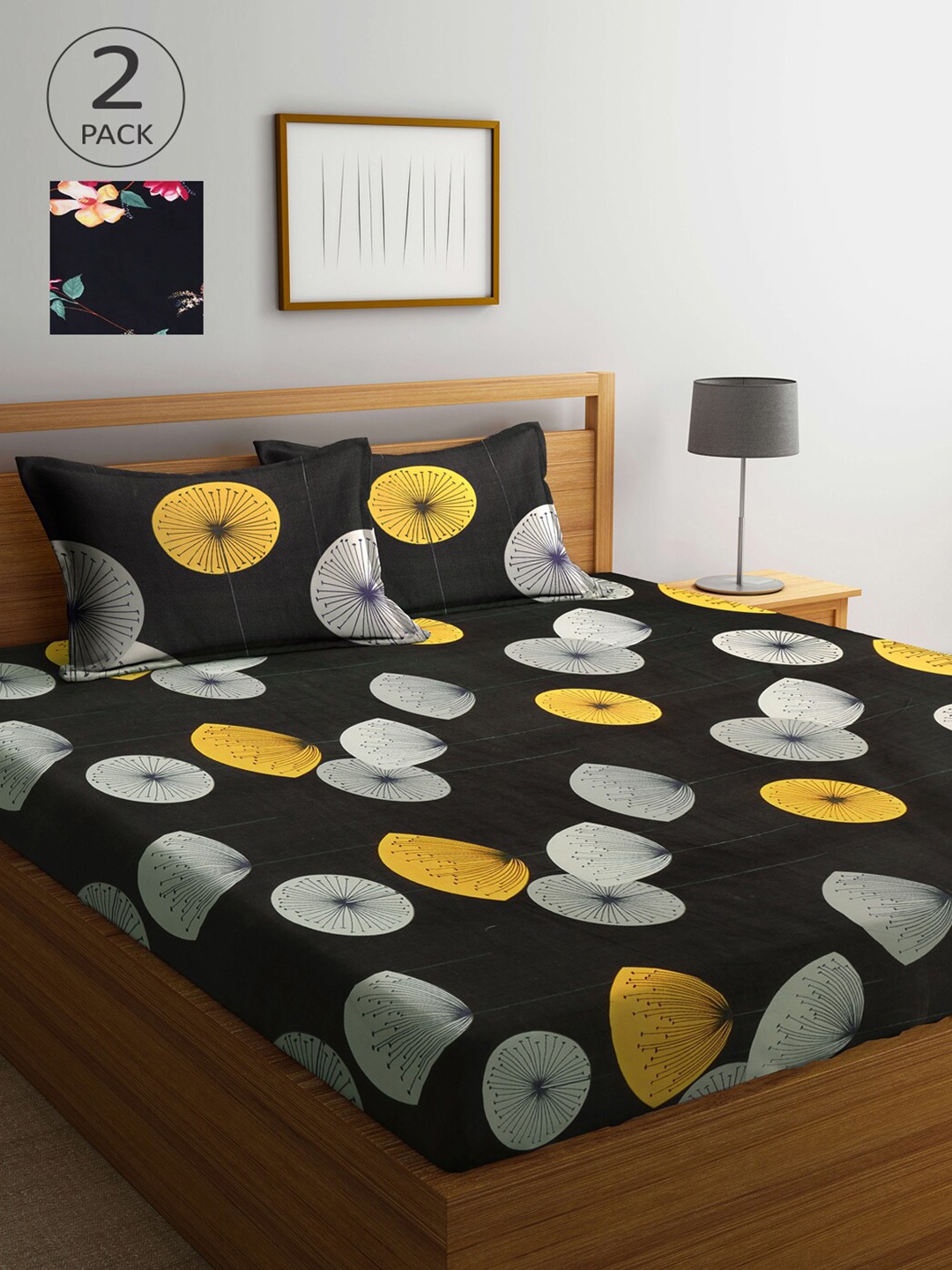 

Arrabi Multicoloured Printed 300 TC 2 King Bedsheet with 4 Pillow Covers, Multi