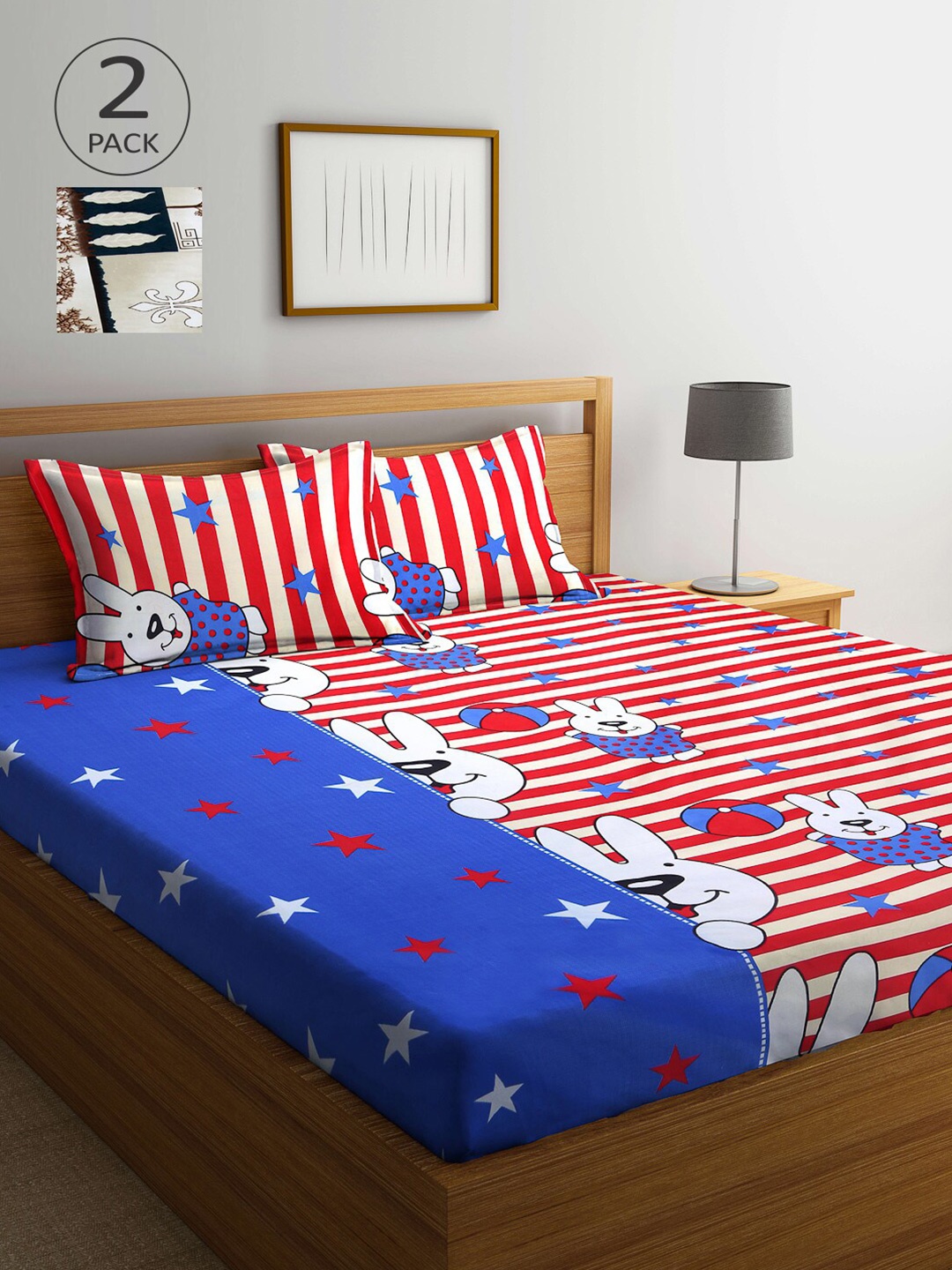 

Arrabi Set Of 2 Red & Brown Graphic 300 TC 2 King Bedsheet with 4 Pillow Covers