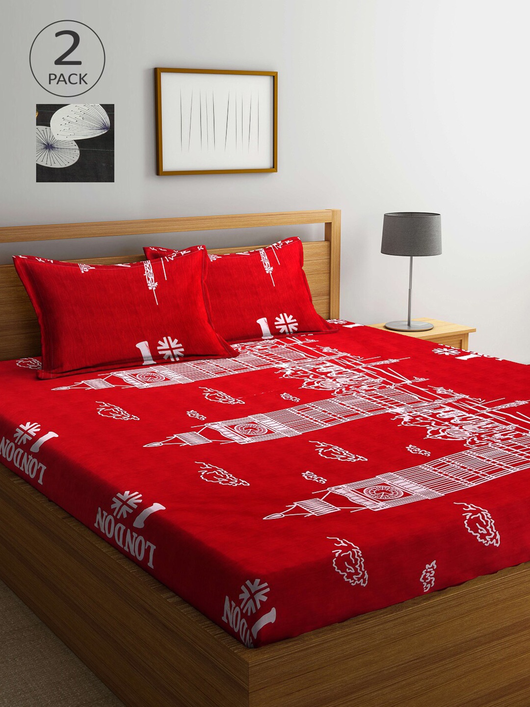 

Arrabi Multicoloured Graphic 300 TC 2 King Bedsheet with 4 Pillow Covers, Multi