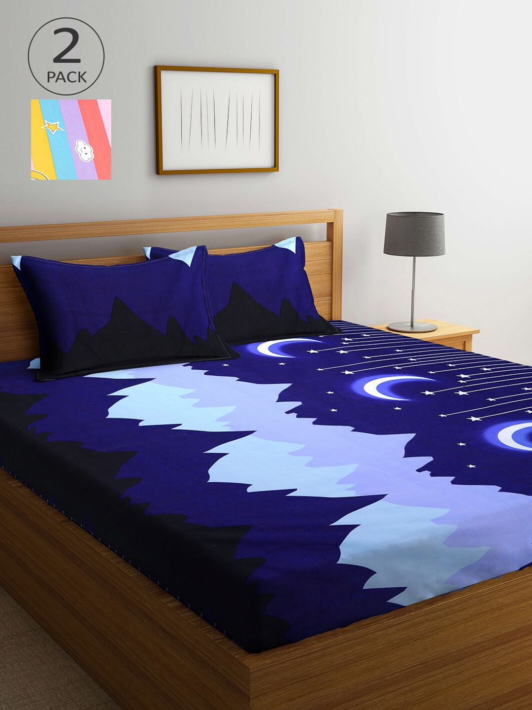 

Arrabi Multicoloured Printed 300 TC 2 King Bedsheet with 4 Pillow Covers, Multi