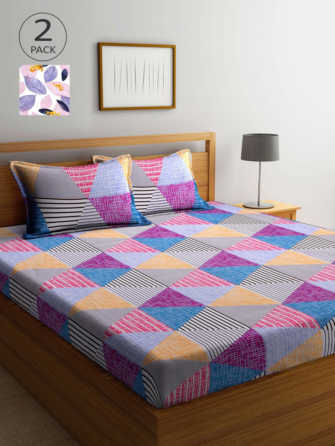 

Arrabi Multicoloured Printed 300 TC 2 King Bedsheet with 4 Pillow Covers, Multi