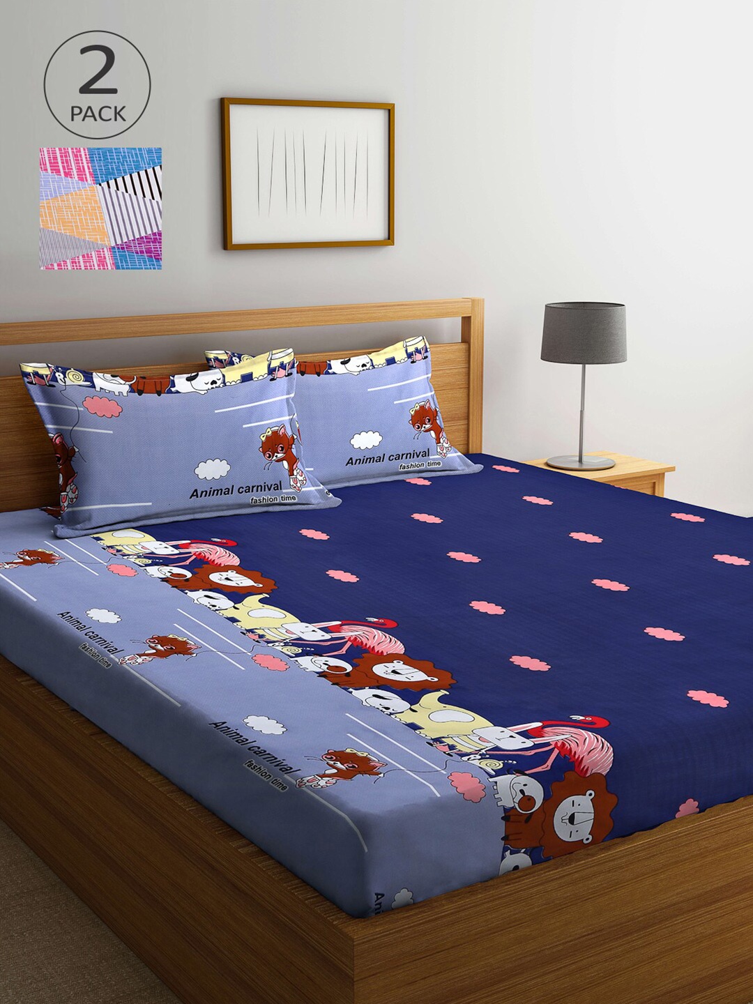 

Arrabi Pack of 2 Printed 300 TC 2 King Bedsheet with 4 Pillow Covers, Multi