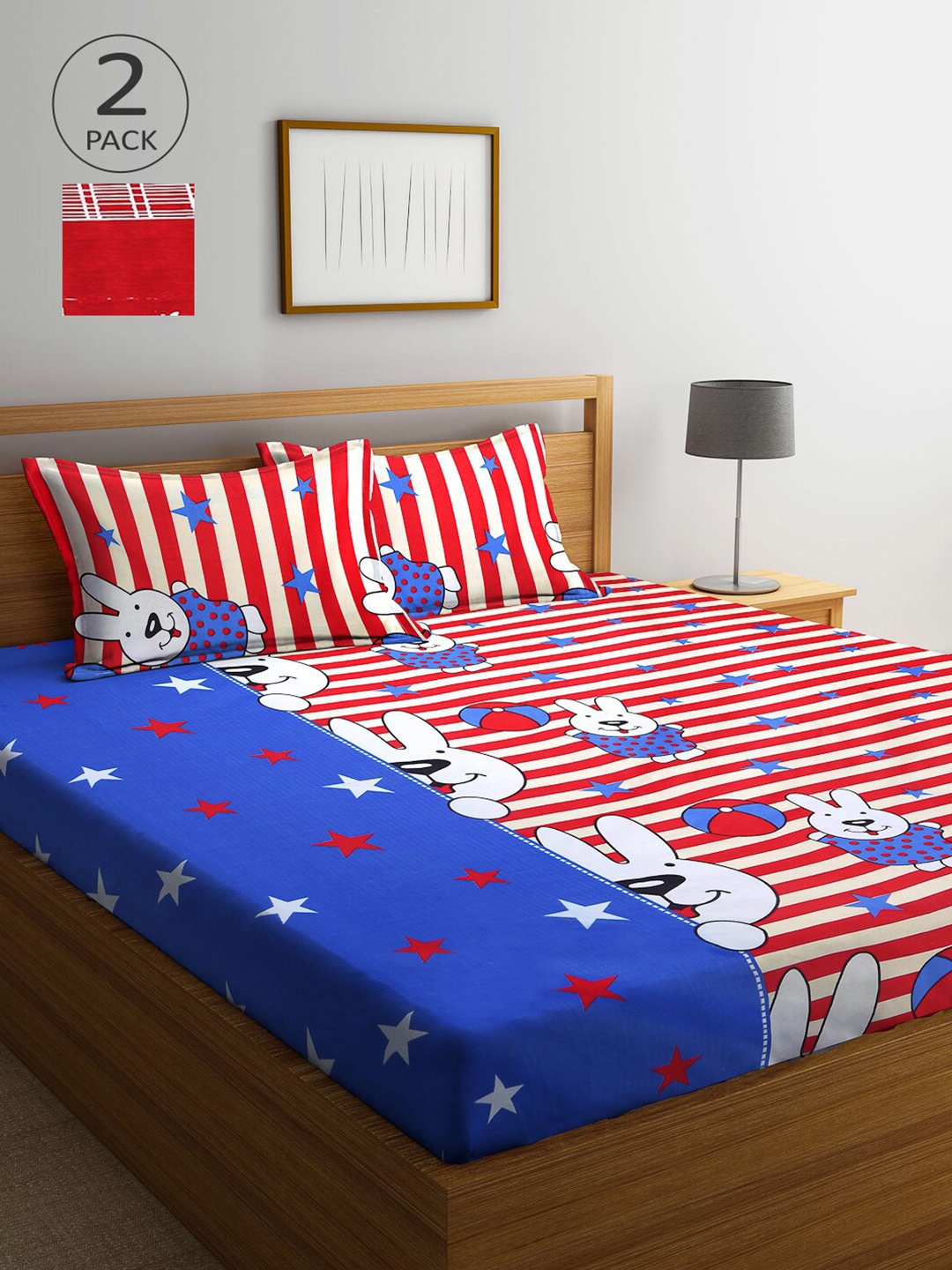 

Arrabi Multicoloured Printed 300 TC 2 King Bedsheet with 4 Pillow Covers, Multi