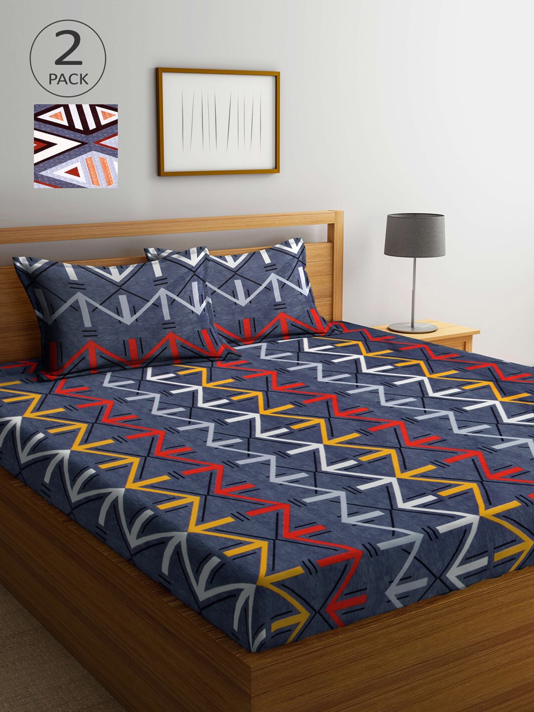 

Arrabi Multicoloured Graphic 300 TC 2 King Bedsheet with 4 Pillow Covers, Multi