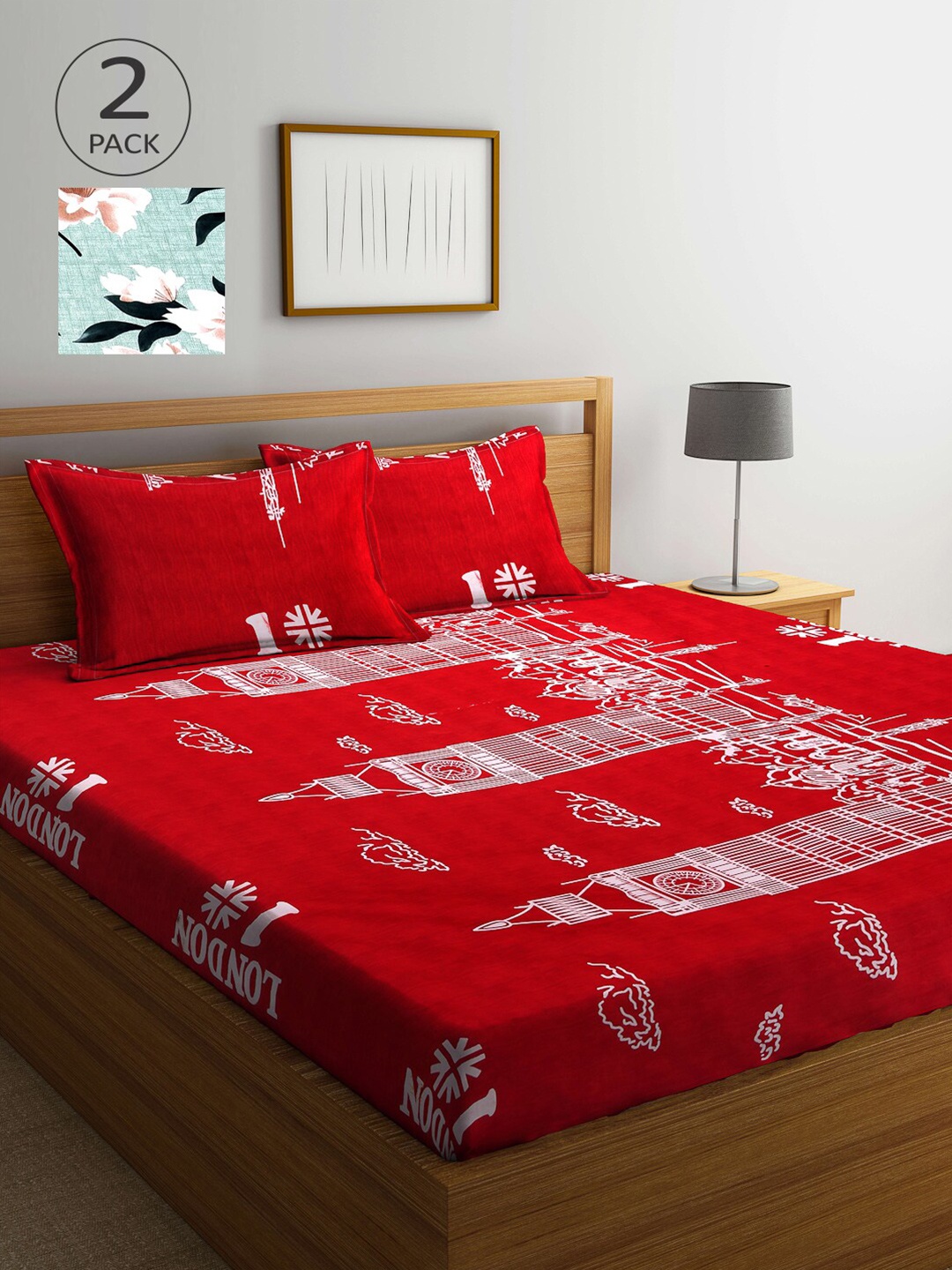 

Arrabi Pack of 2 Printed 300 TC 2 King Bedsheet with 4 Pillow Covers, Multi