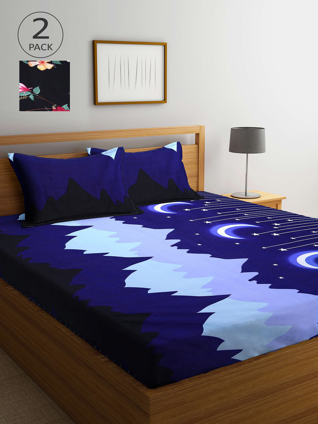 

Arrabi Multicoloured Graphic 300 TC 2 King Bedsheet with 4 Pillow Covers, Multi