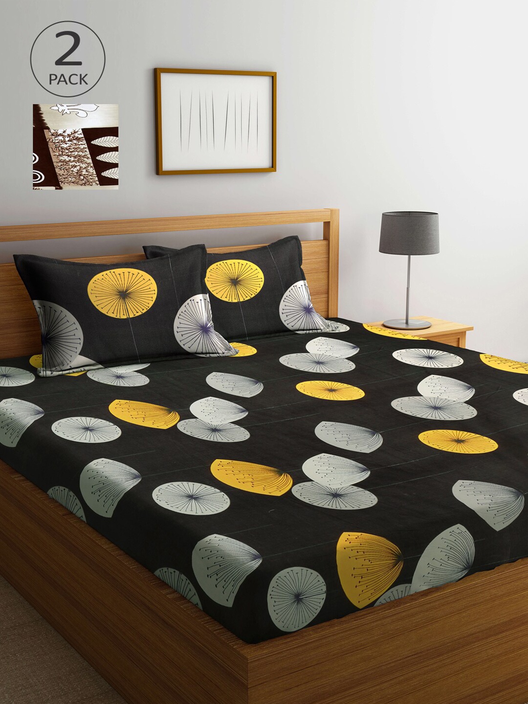 

Arrabi Multicoloured Graphic 300 TC 2 King Bedsheet with 4 Pillow Covers, Multi