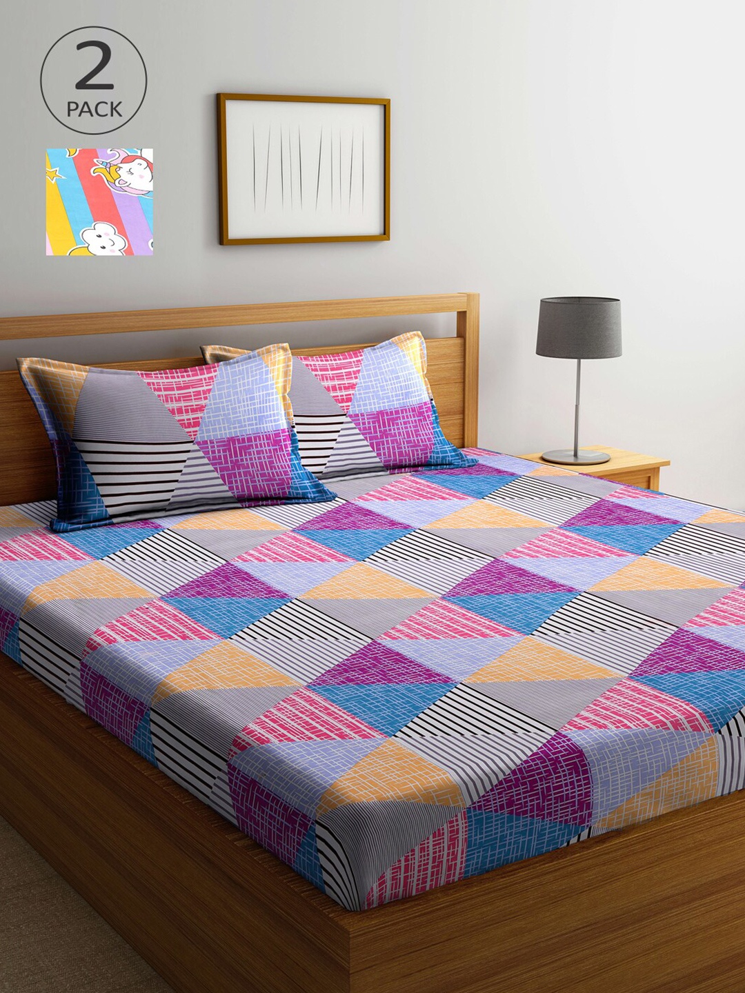 

Arrabi Grey & Orange Graphic 300 TC 2 King Bedsheet with 4 Pillow Covers