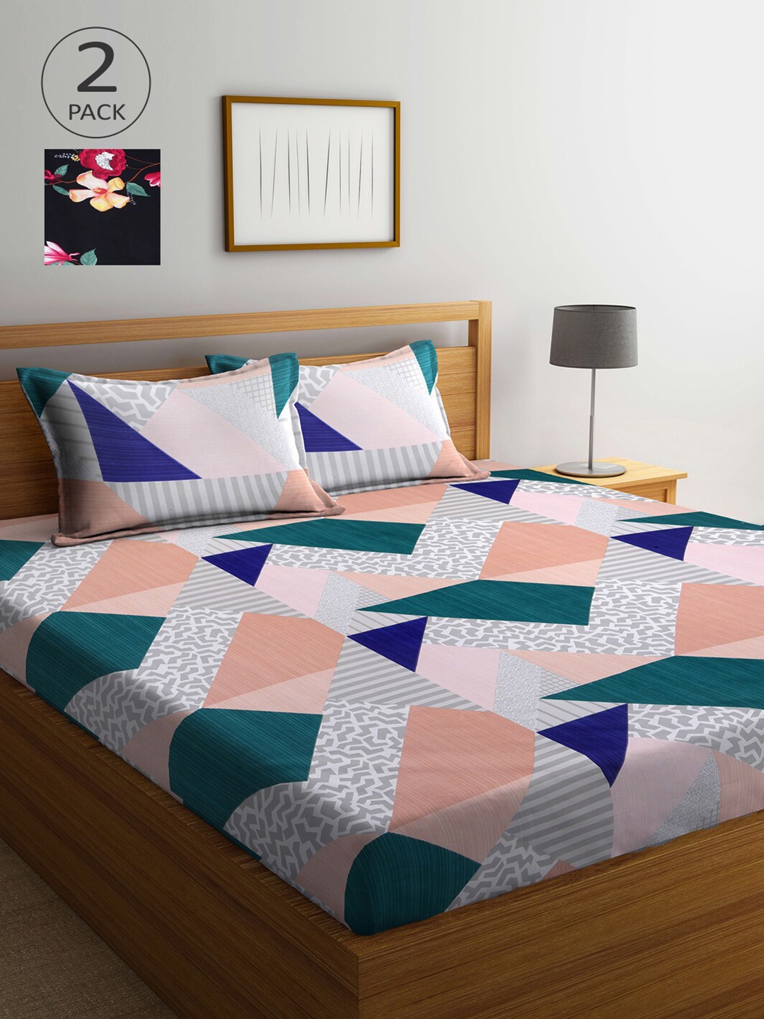 

Arrabi Black & Green Floral 300 TC 2 King Bedsheet with 4 Pillow Covers