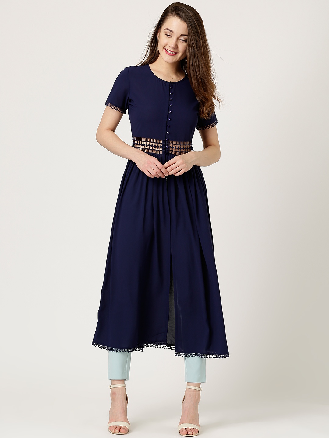 

Marie Claire Women Navy Solid Maxi Top, Navy blue