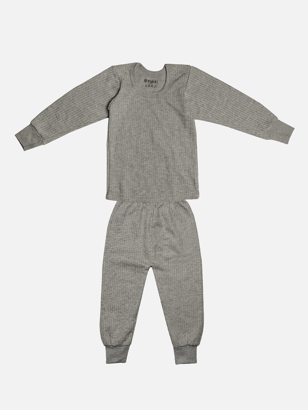 

TINY HUG Boys Grey Melange Striped Anti Bacterial Cotton Thermal Set