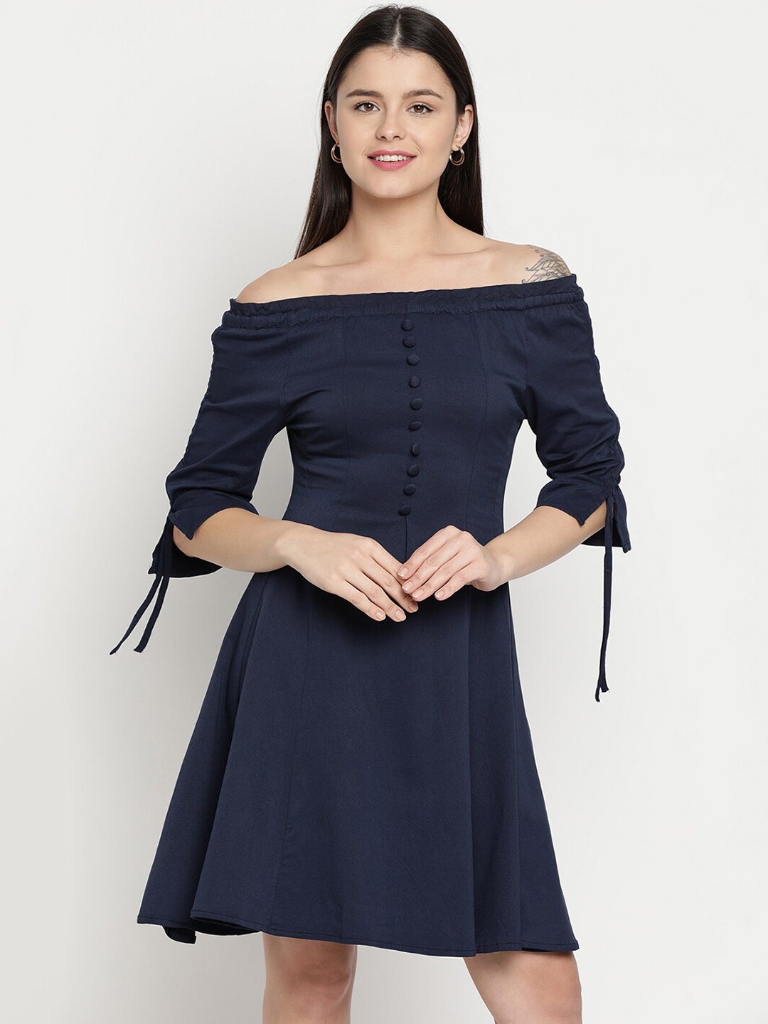 

V2 Value & Variety Navy Blue Off-Shoulder A-Line Dress