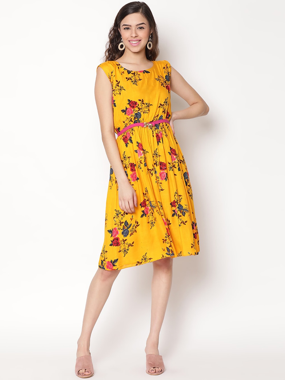 

V2 Value & Variety Mustard Yellow Floral Dress