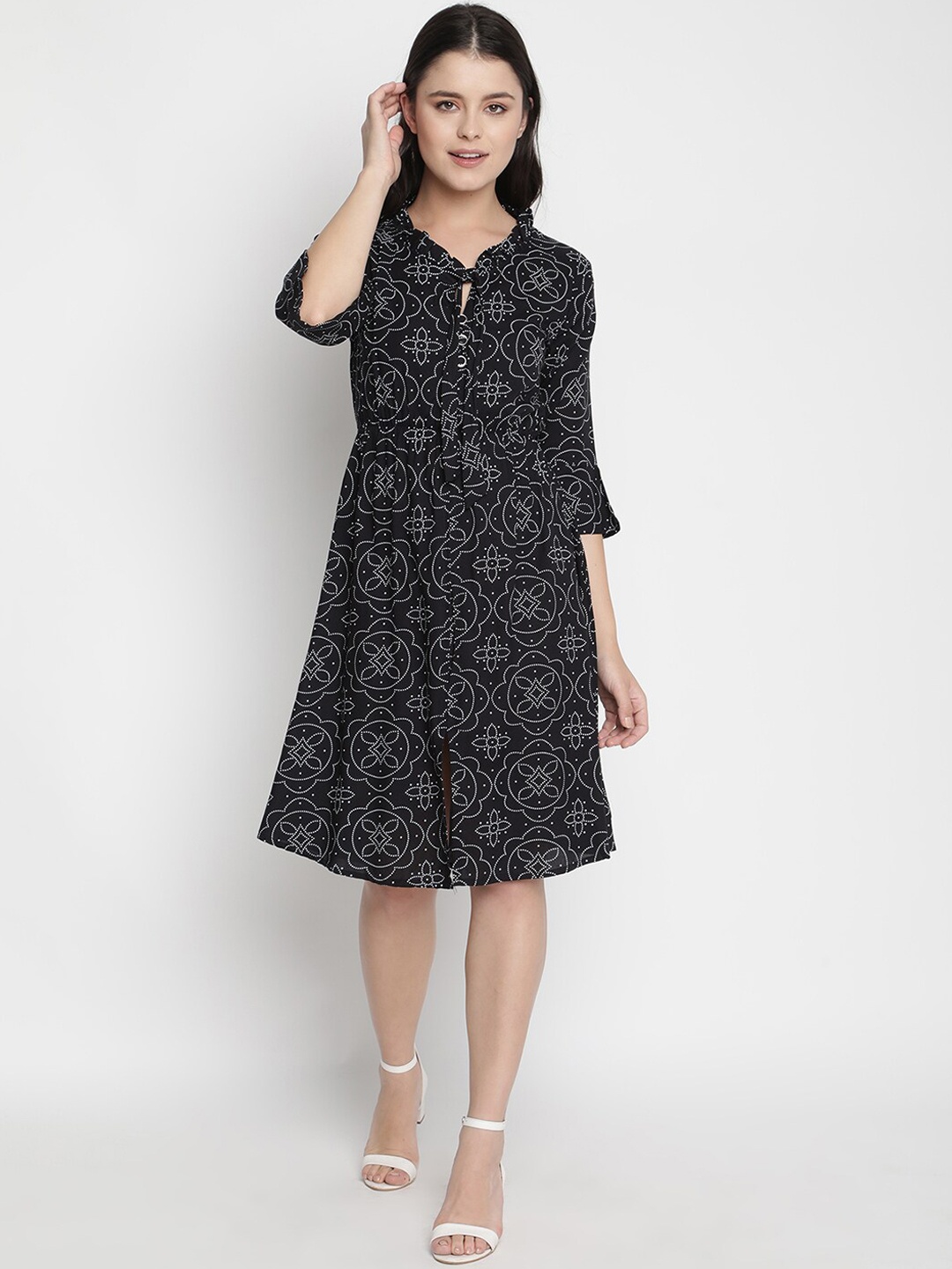 

V2 Value & Variety Black Floral Tie-Up Neck Dress