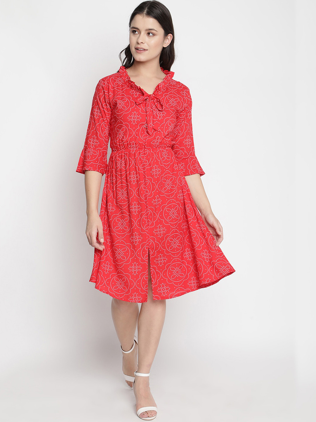 

V2 Value & Variety Red Floral Tie-Up Neck Dress
