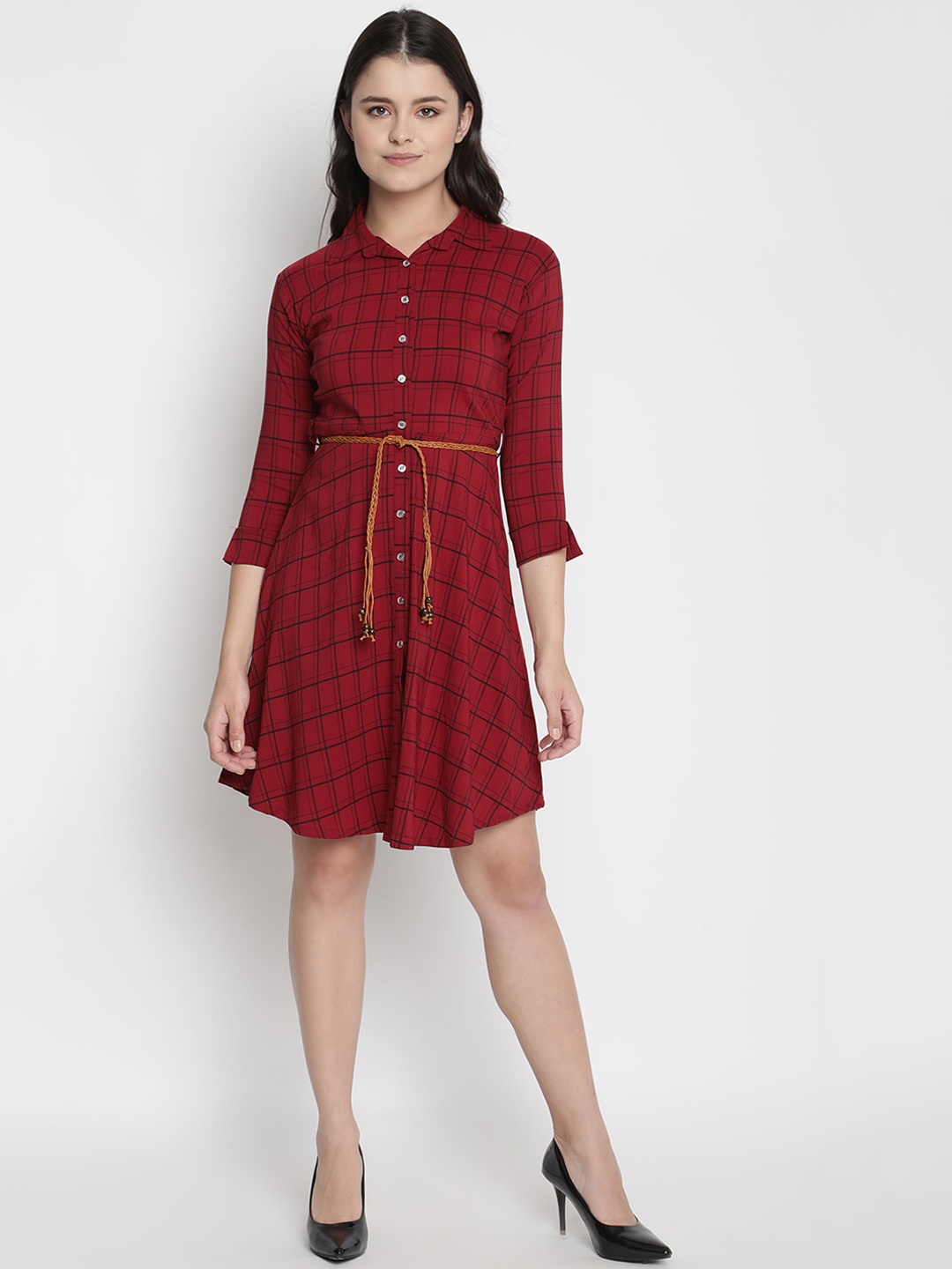 

V2 Value & Variety Maroon Checked Dress