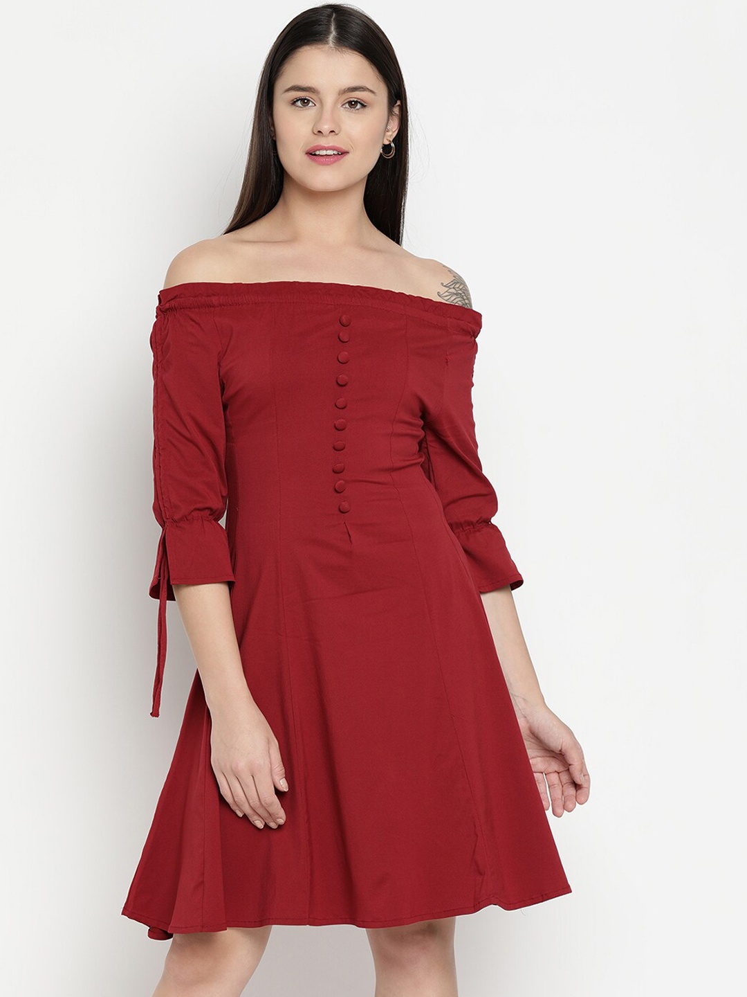 

V2 Value & Variety Maroon Off-Shoulder Dress