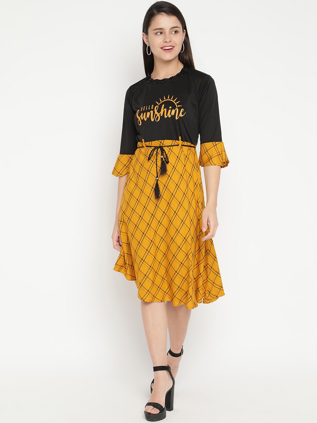 

V2 Value & Variety Mustard Yellow & Black Colourblocked Midi Dress