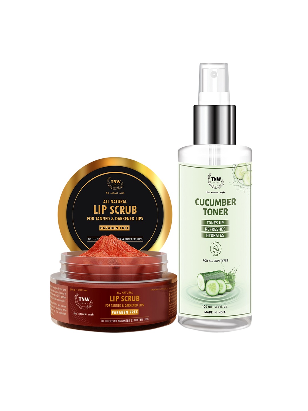 

TNW the natural wash Unisex Combo of 2 Cucumber Toner & Lip Scrub 150ml, Coral