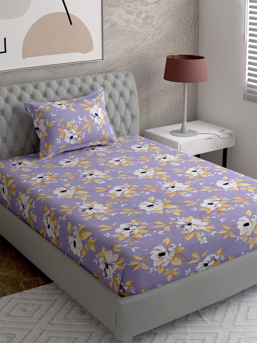 

EverHOME Multi 144 TC Floral Single Bedsheet with 1 Pillow Cover, Purple