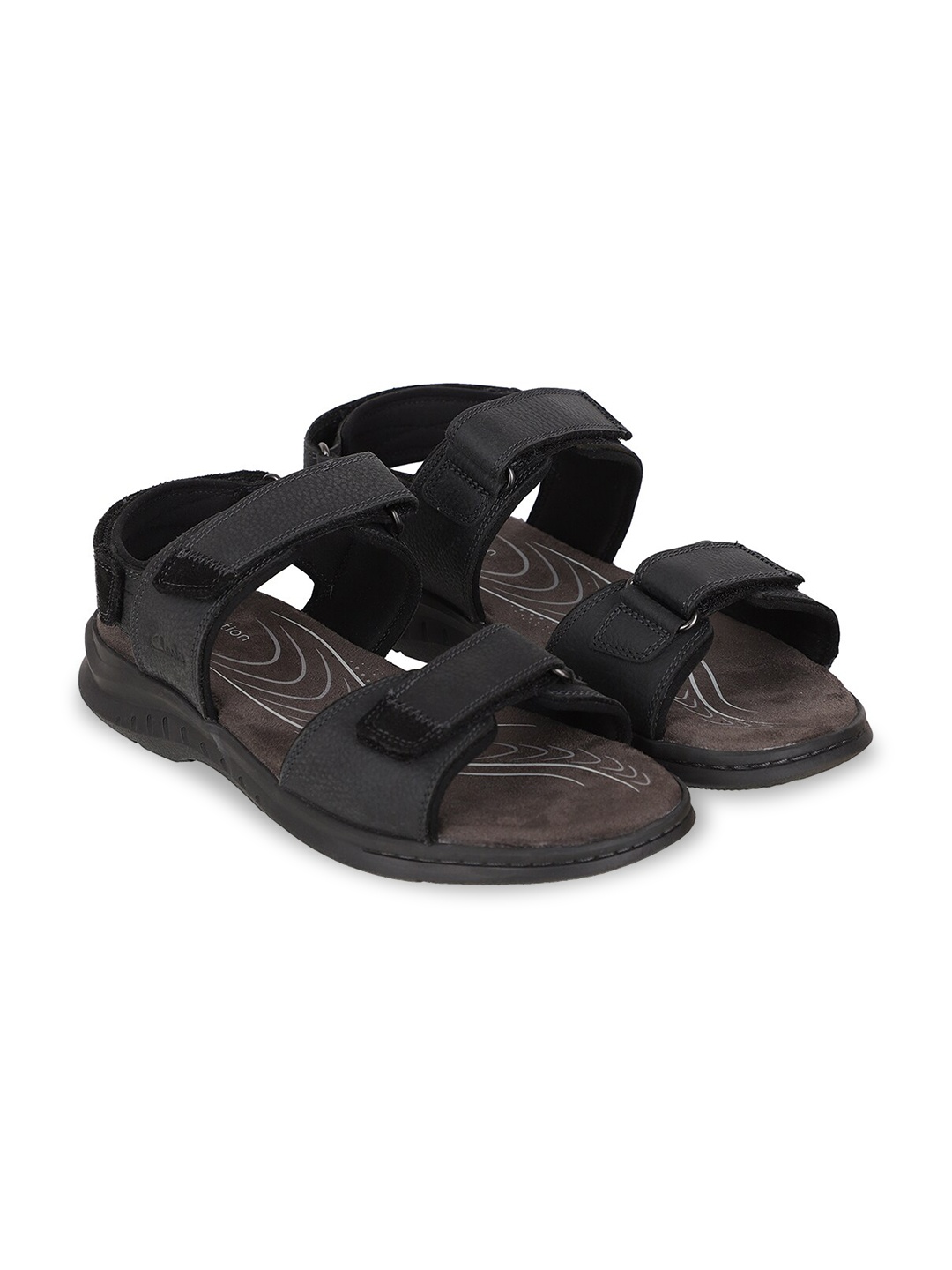 

Clarks Men Black & Camel Brown Leather Comfort Sandals