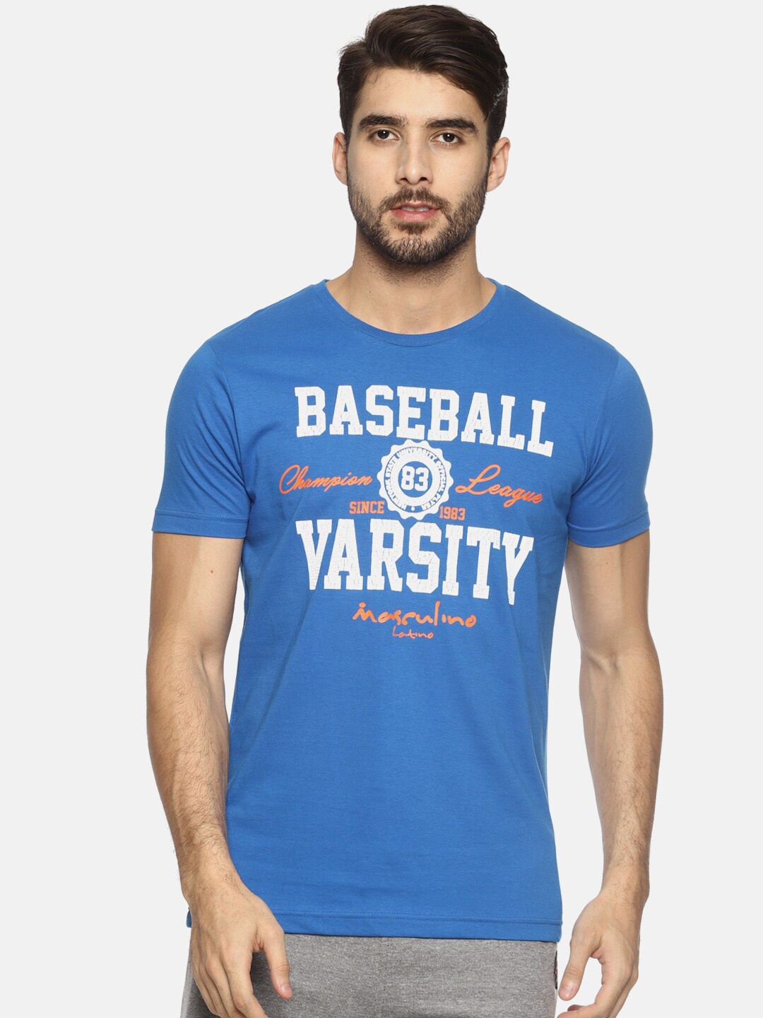 Masculino Latino Men Blue Typography Printed T-shirt