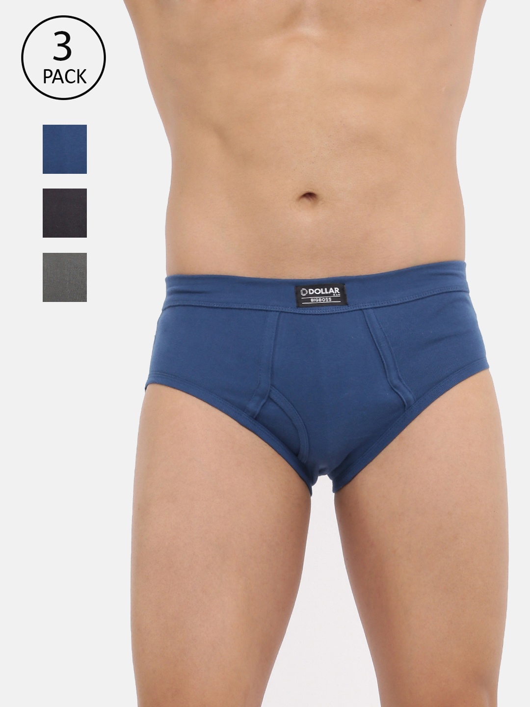 

Dollar Bigboss Men Assorted Pack of 3 Spandex Integrated Cotton Brief