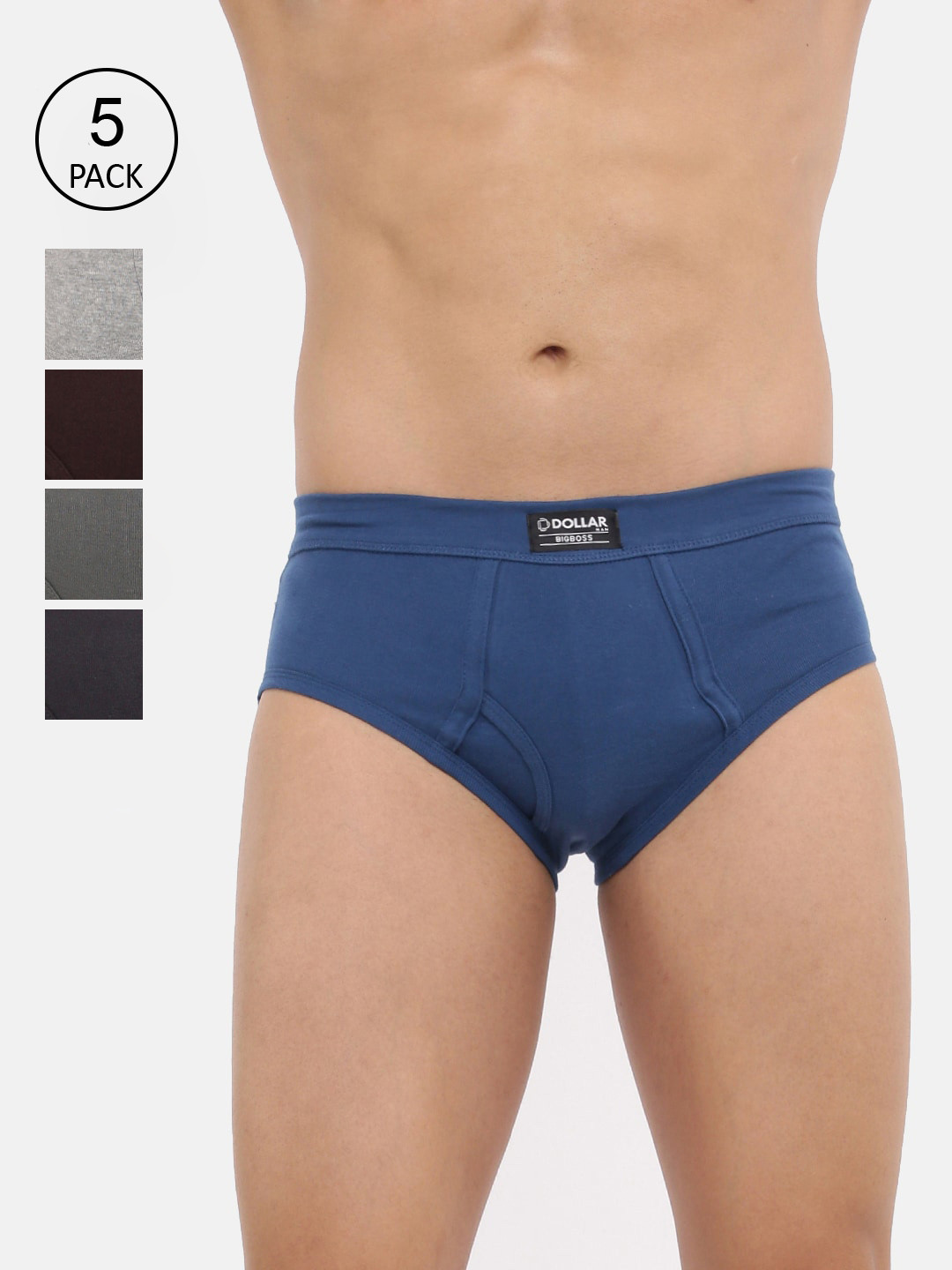 

Dollar Bigboss Men Assorted Pack of 5 Spandex Integrated Cotton Basic Briefs MBBR-11-PO5