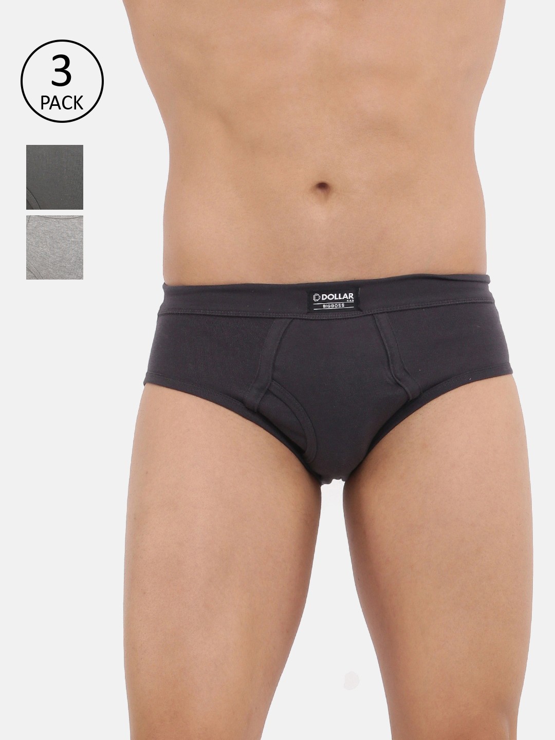 

Dollar Bigboss Men's Solid Pack of 3 Spandex Integrated Cotton Brief, Assorted