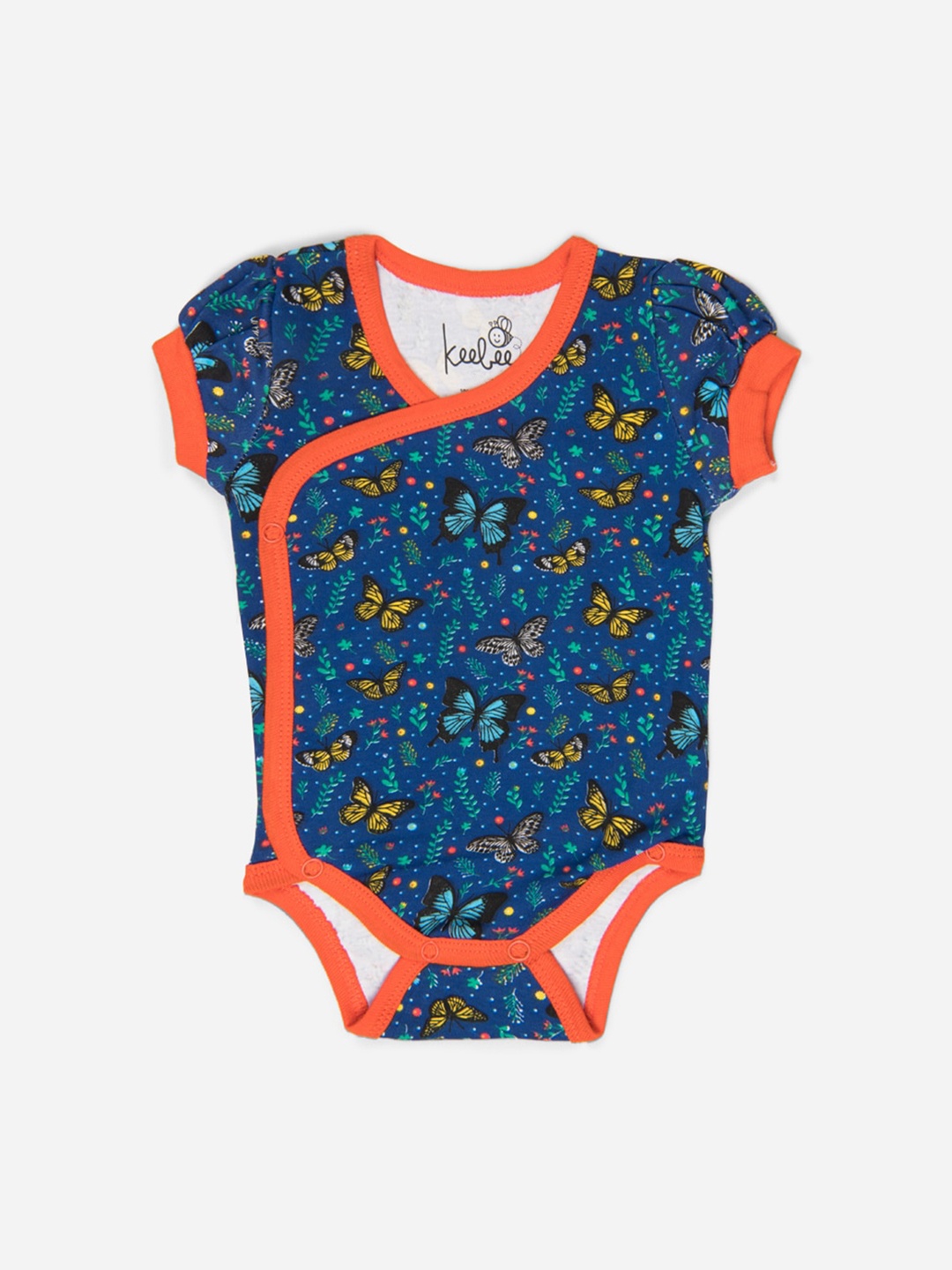 

Keebee Infant Girls Blue Printed Organic Cotton Bodysuits