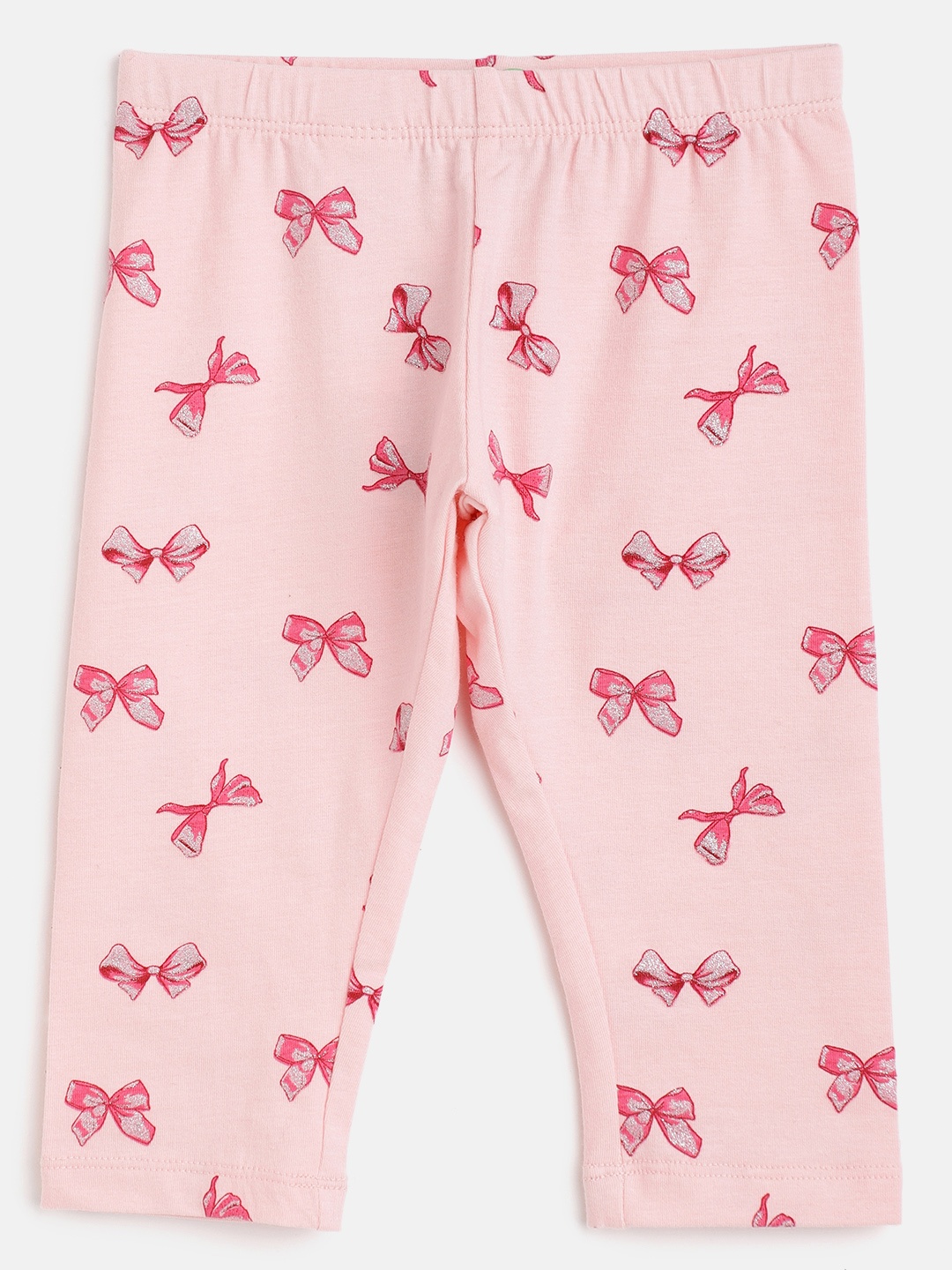 

United Colors of Benetton Girls Pink Bow Printed Ankle-Length Leggings