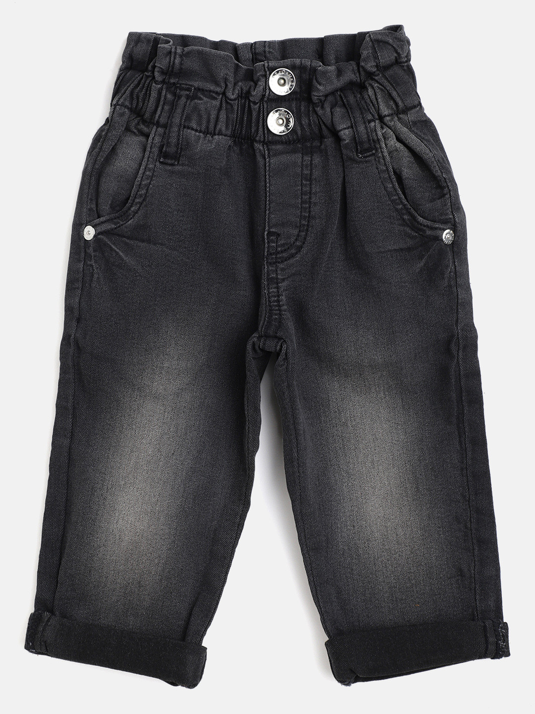 

United Colors of Benetton Girls Black High-Rise Light Fade Paper Waist Stretchable Jeans
