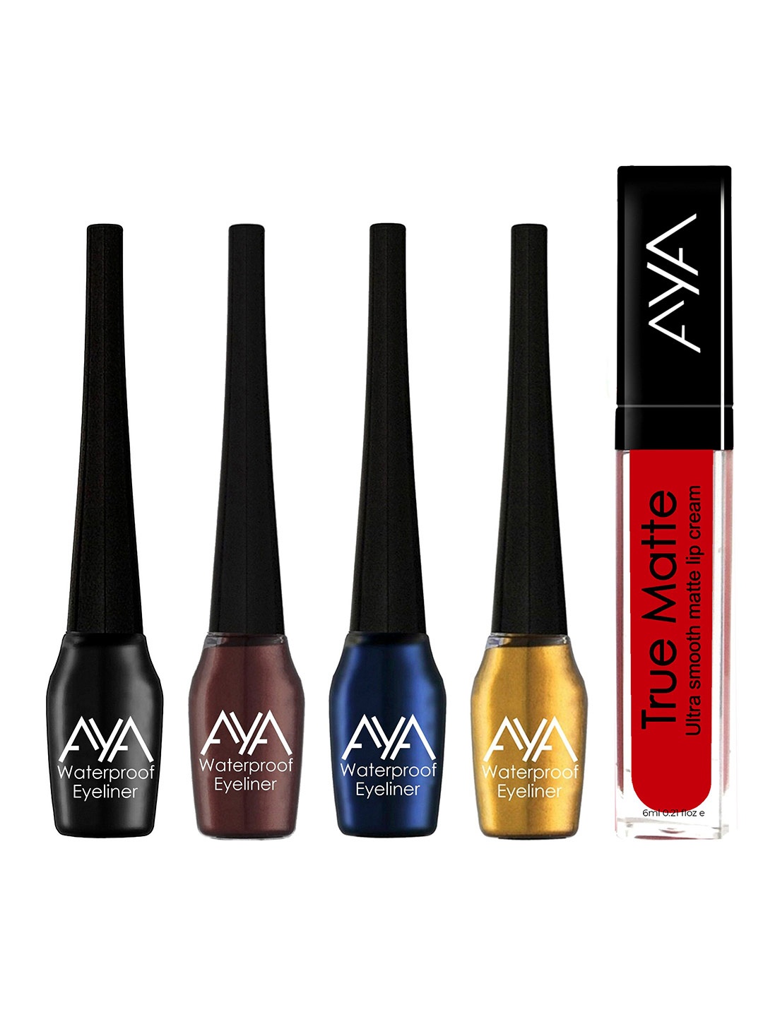 

AYA Set of 4 Waterproof Liquid Eyeliners with Liquid Lipstick, Multi