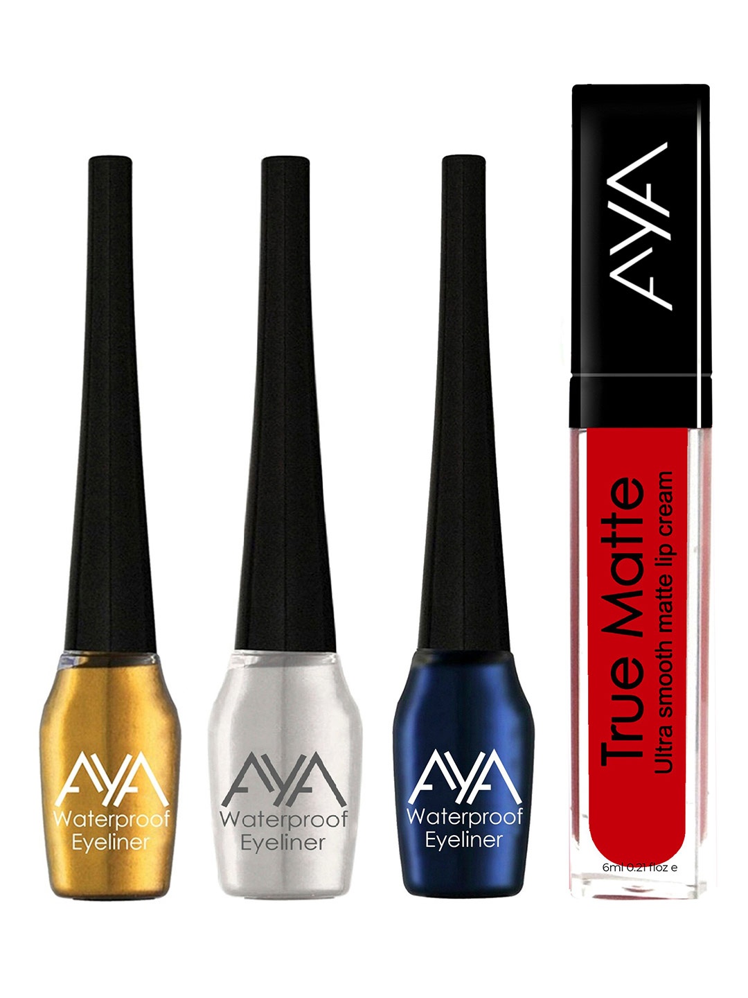 

AYA Set of 3 Long Lasting Waterproof Smudeproof Eyeliner with Lipstick, Red
