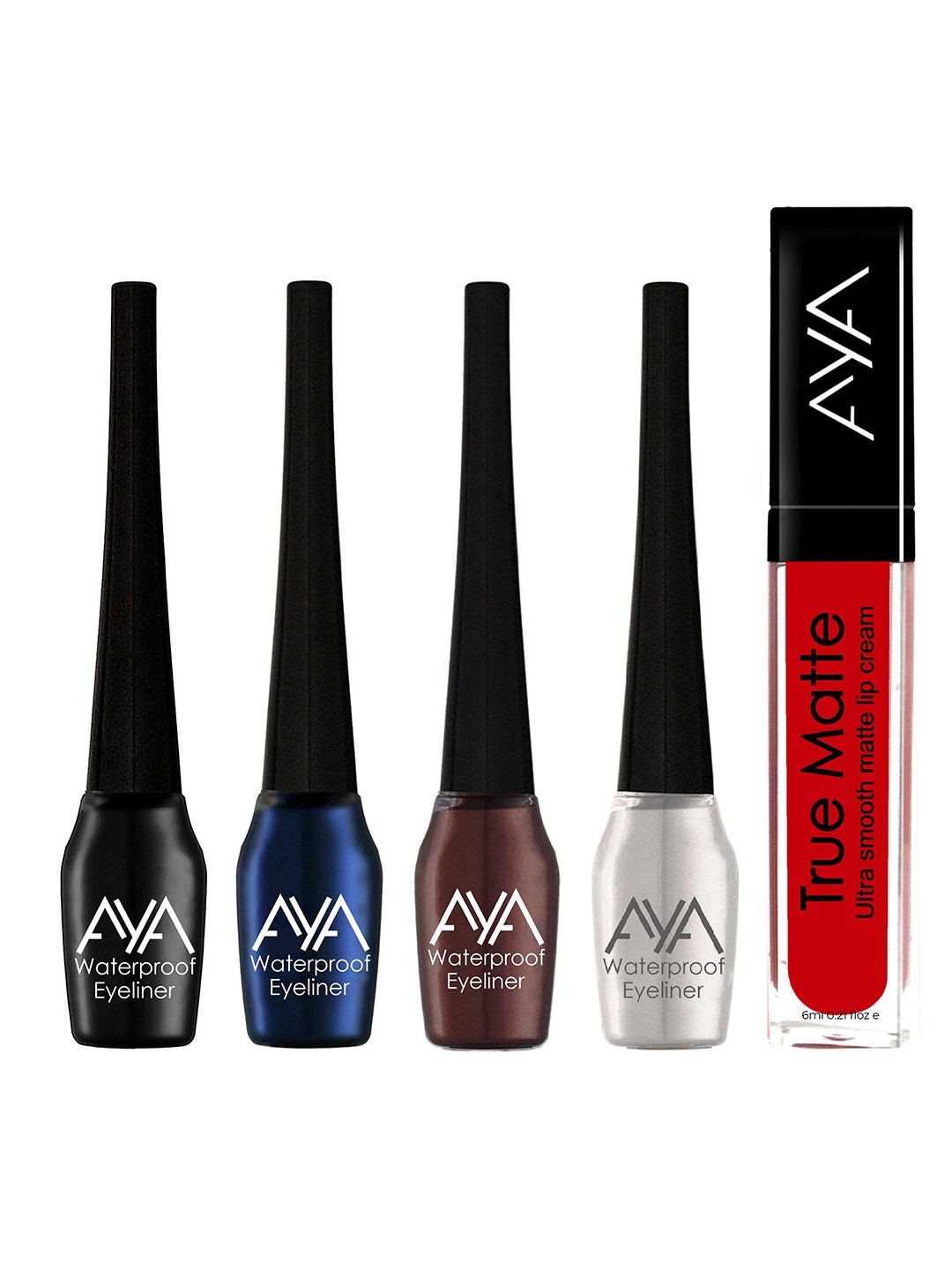 

AYA Set Of 5 Waterproof Liquid Eyeliner & Liquid Lipstick 26 ml, Red