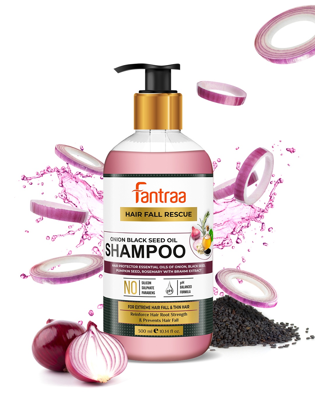 

Fantraa Unisex Onion Black Seed Oil Shampoo 300 ml, Pink