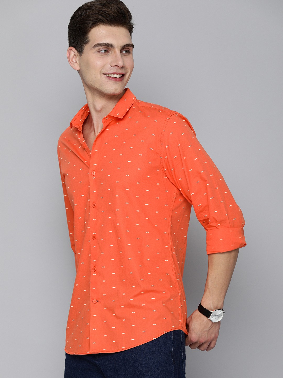 

Mast & Harbour Men Orange Slim Fit Opaque Conversational Printed Casual Shirt