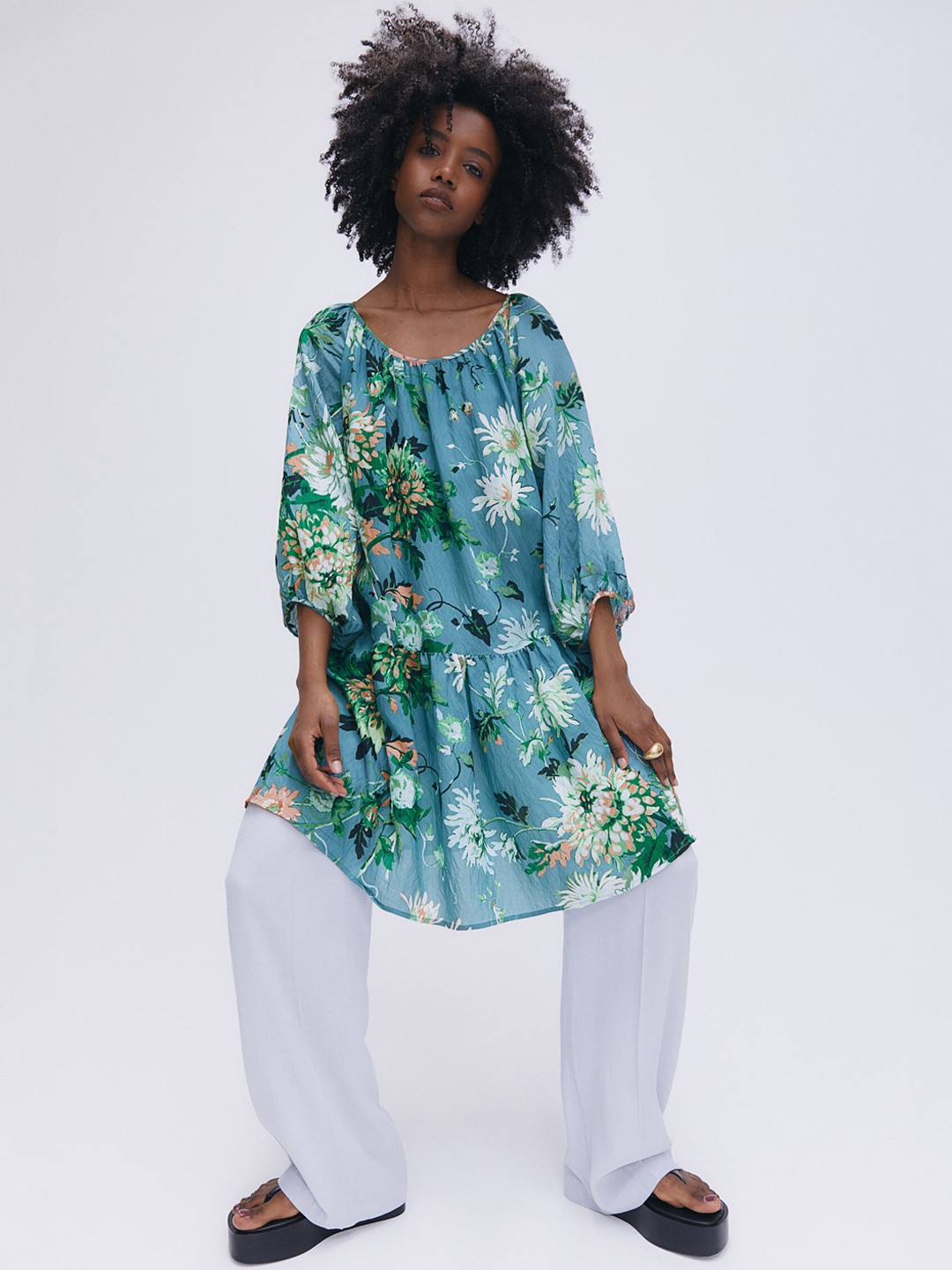 

H&M Women Turquoise Blue & Multicoloured Wide Dress