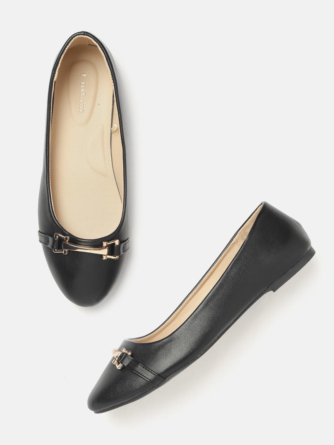 

Van Heusen Woman Women Black Solid Ballerinas with Metallic Detail