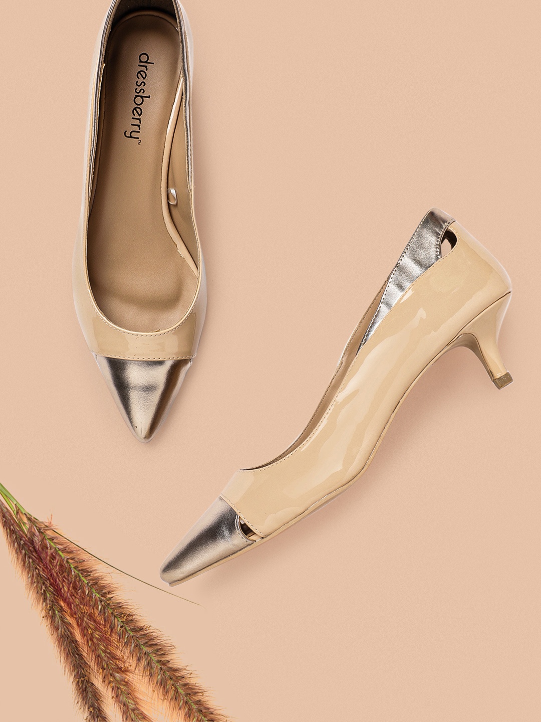 

DressBerry Women Nude-Coloured & Muted Gold-Toned Colourblocked Pumps
