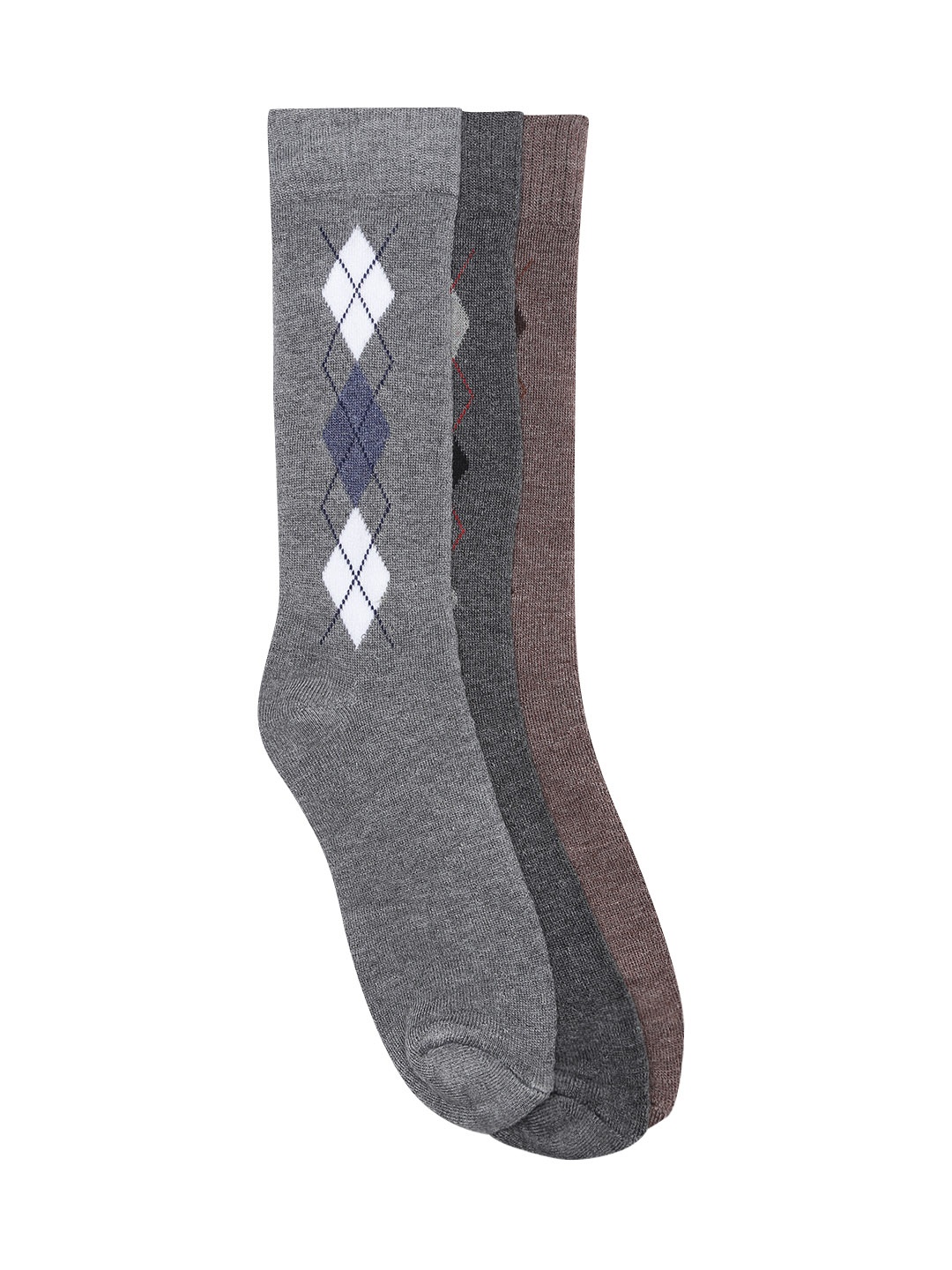 

INVICTUS Men Set of 3 Patterned Above Ankle-Length Wool Socks, Brown