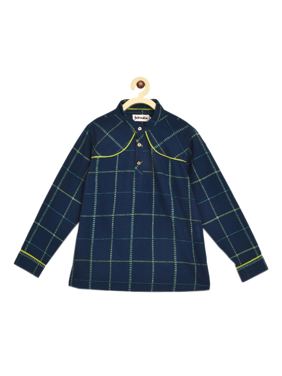 

Fabindia Boys Navy Blue Checked Thread Work Kurta
