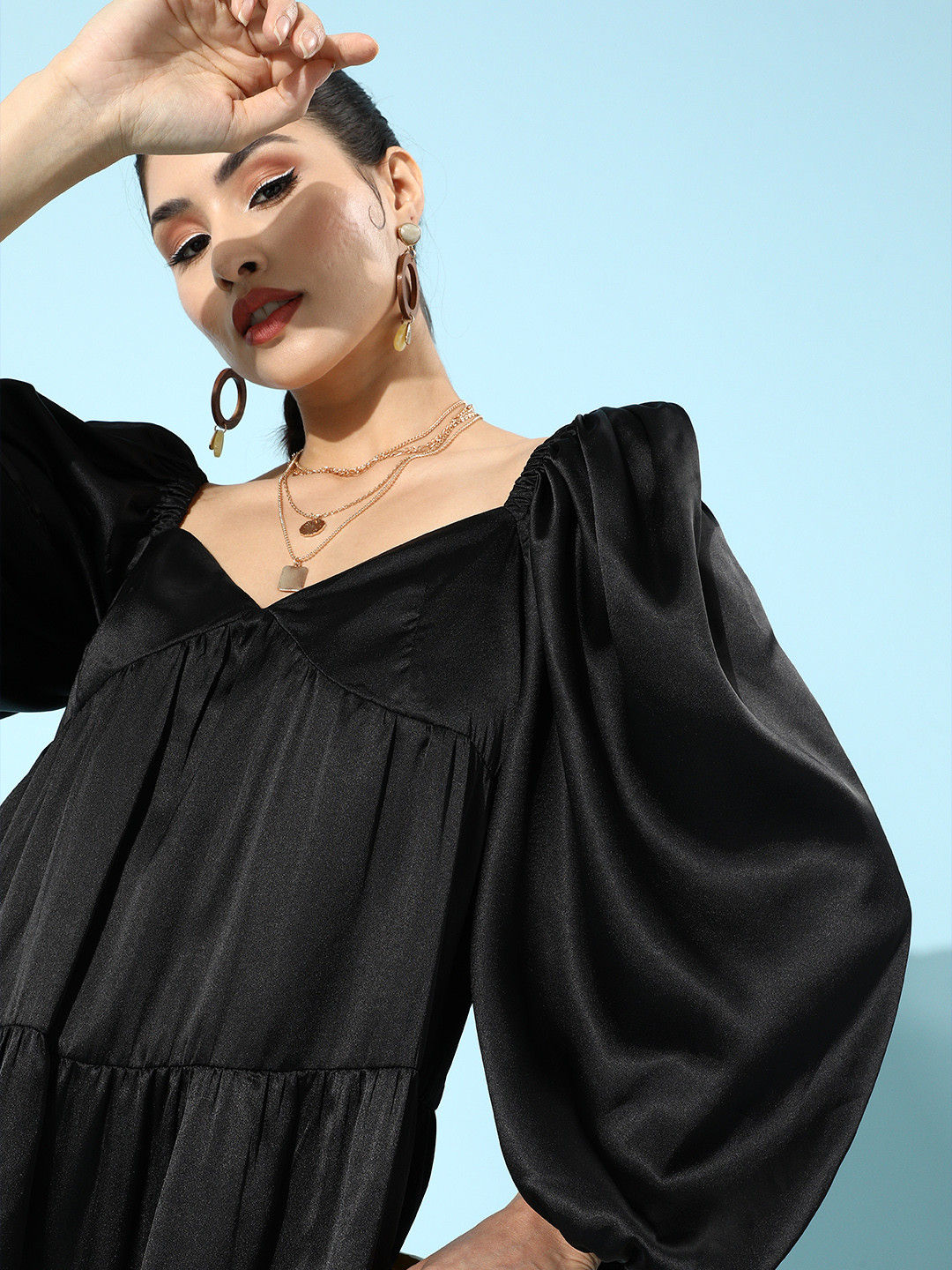 

MISH Women Stylish Black Solid Satin Dress