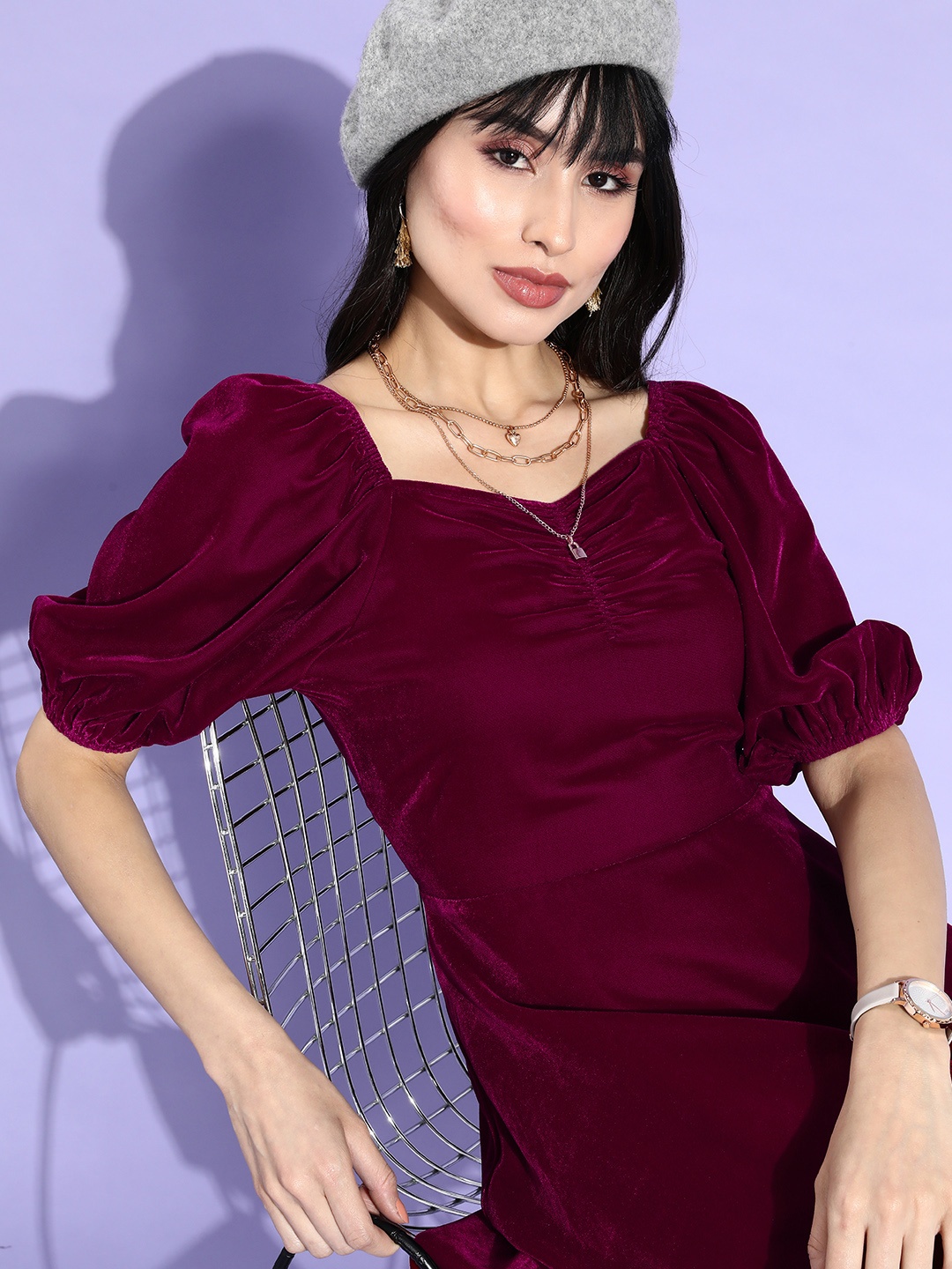 

Style Quotient Women Maroon Solid Velvet Dress