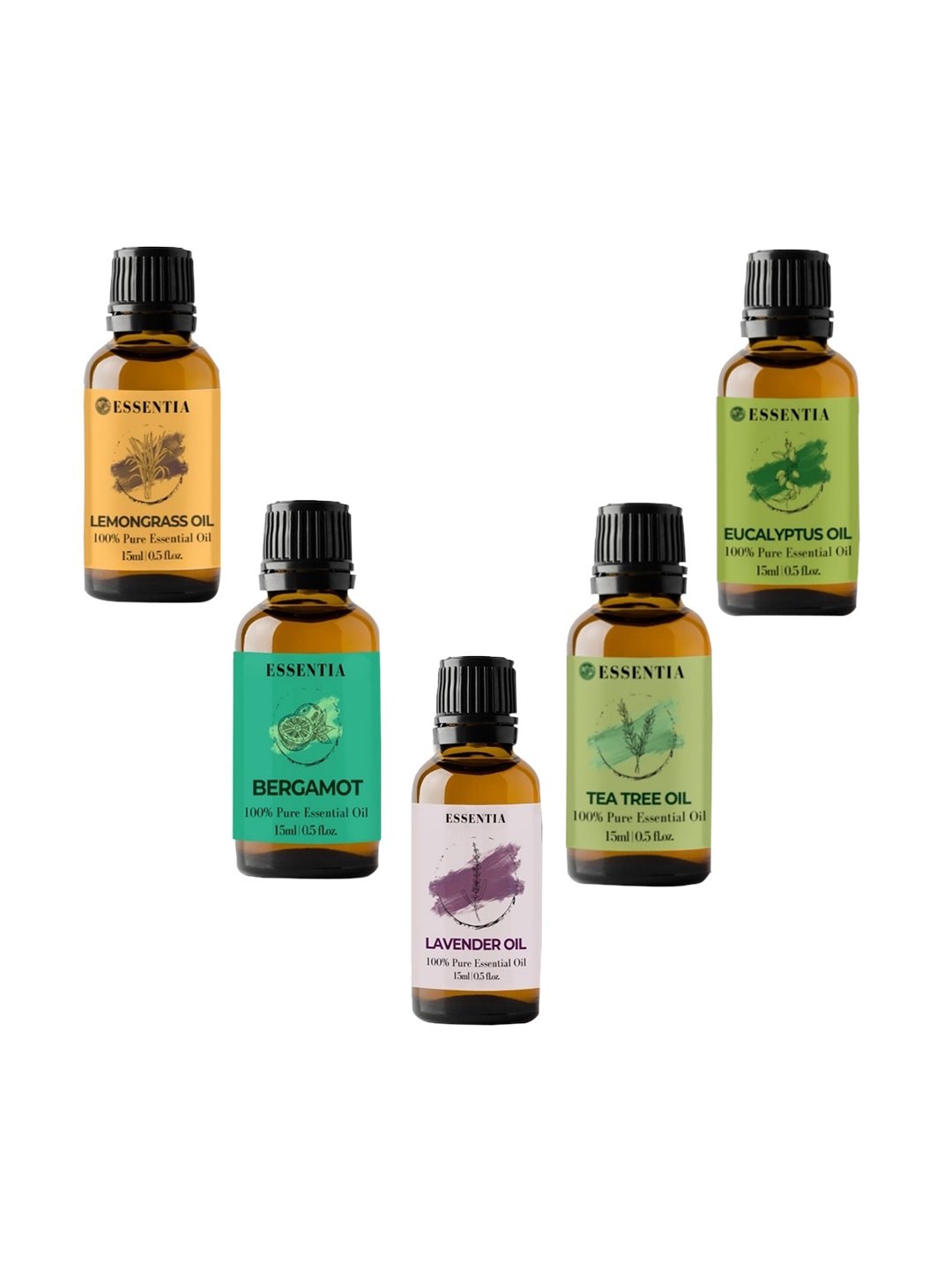 

ESSENTIA EXTRACTS Unisex Combo of 5 Essential Oil 75ml, Transparent