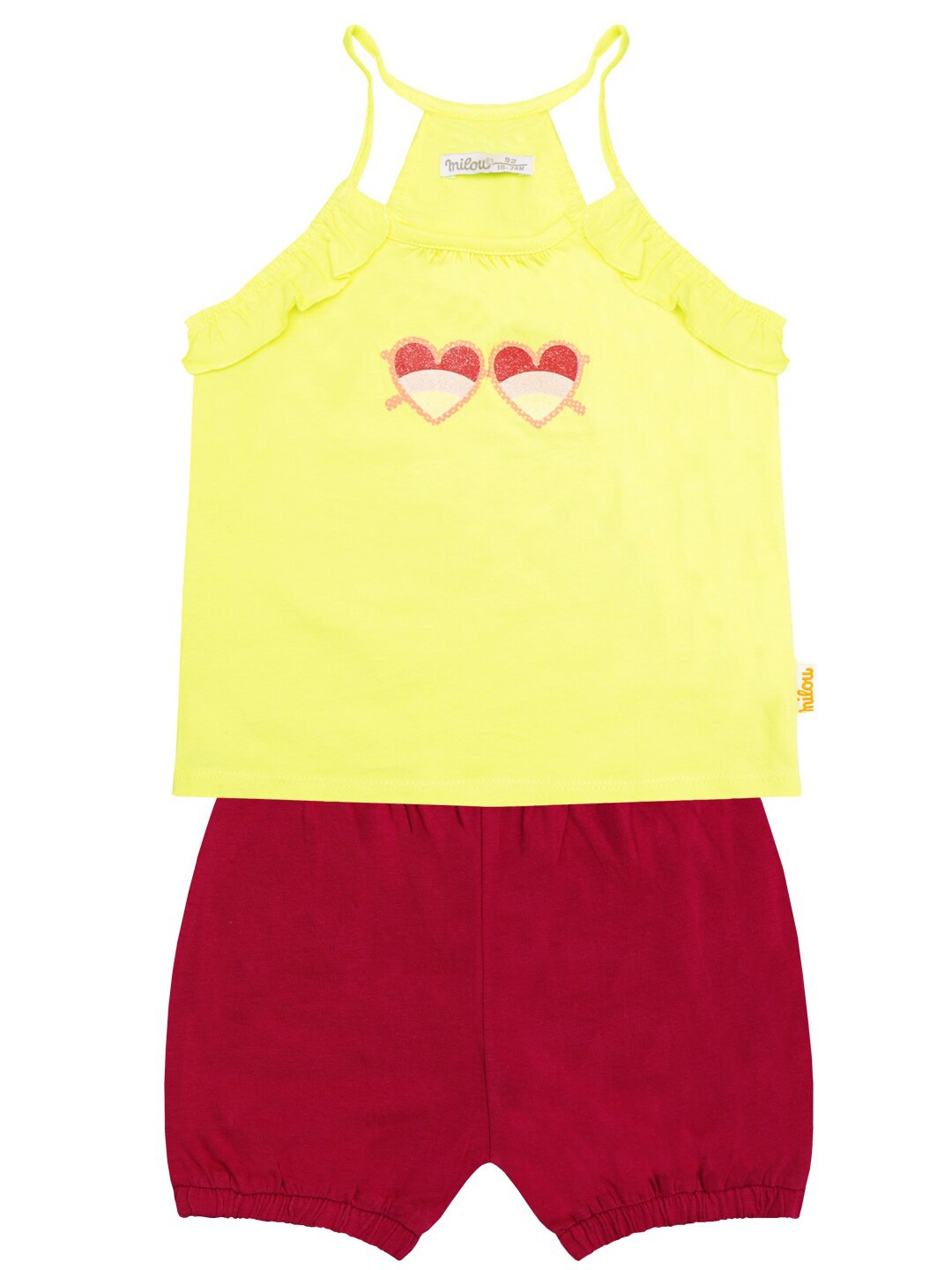 

milou Girls Yellow & Maroon Printed Pure Cotton Top With Shorts