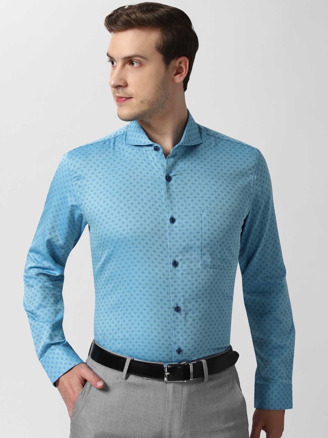 

Peter England Elite Men Blue Opaque Printed Formal Shirt