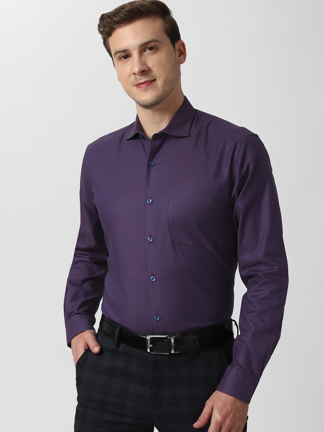 

Peter England Elite Men Purple Opaque Formal Shirt