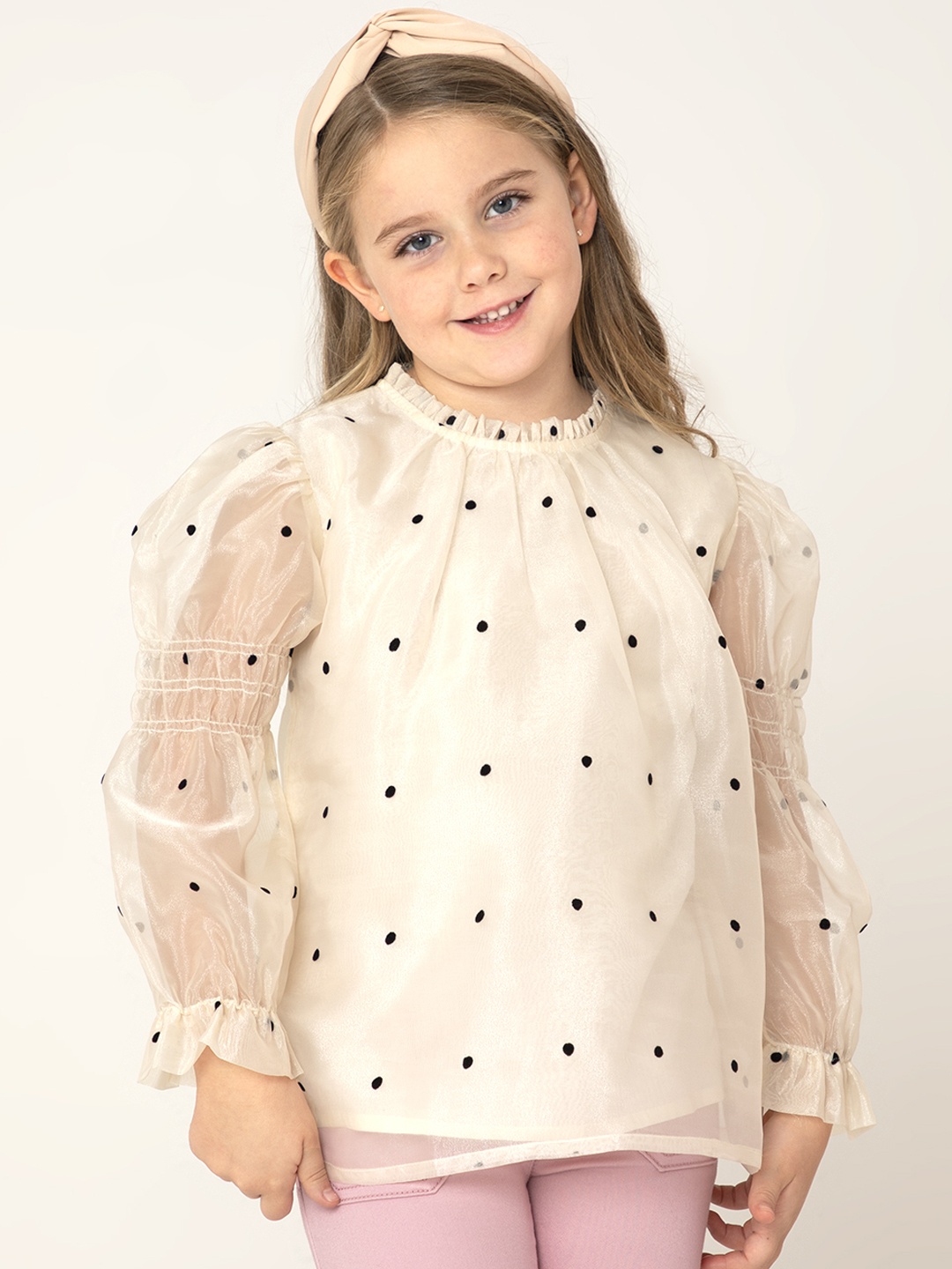 

Cherry Crumble Cream-Coloured Net A-Line Top